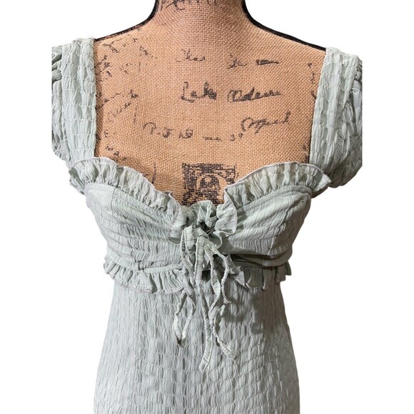 Lulus Mini Dress Womens XS Sage Green Smocked Puff Sleeve Sweetheart Babydoll - Picture 2 of 10